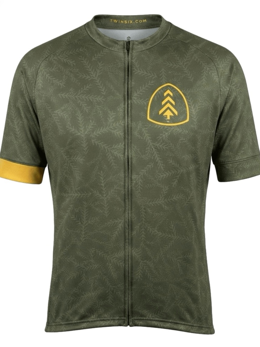 Twinsix Olive Green Short Sleeve Cycling Jersey with Yellow Accent XL